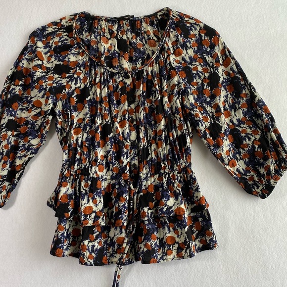 Twentyone Abstract Print Top small long sleeve cinched waist blouse - Picture 1 of 10